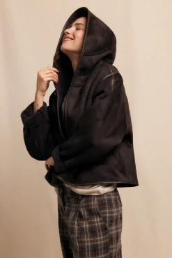 Mujer Slowlove Abrigos>Abrigo corto efecto doble faz capucha