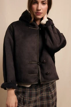 Mujer Slowlove Abrigos>Abrigo corto efecto doble faz capucha