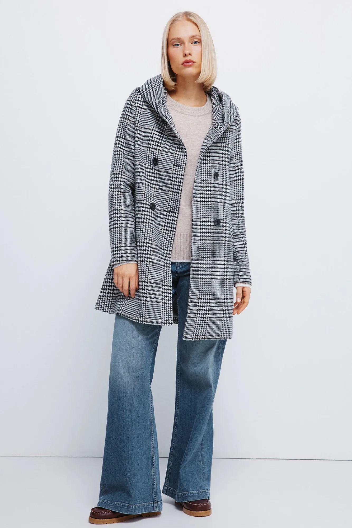 Mujer Springfield Abrigos>Abrigo cuadros botones capucha