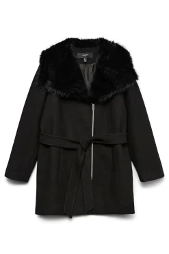 Mujer Vero Moda Curve Chaquetas|Abrigos>Abrigo de paño cuello de pelo talla grande