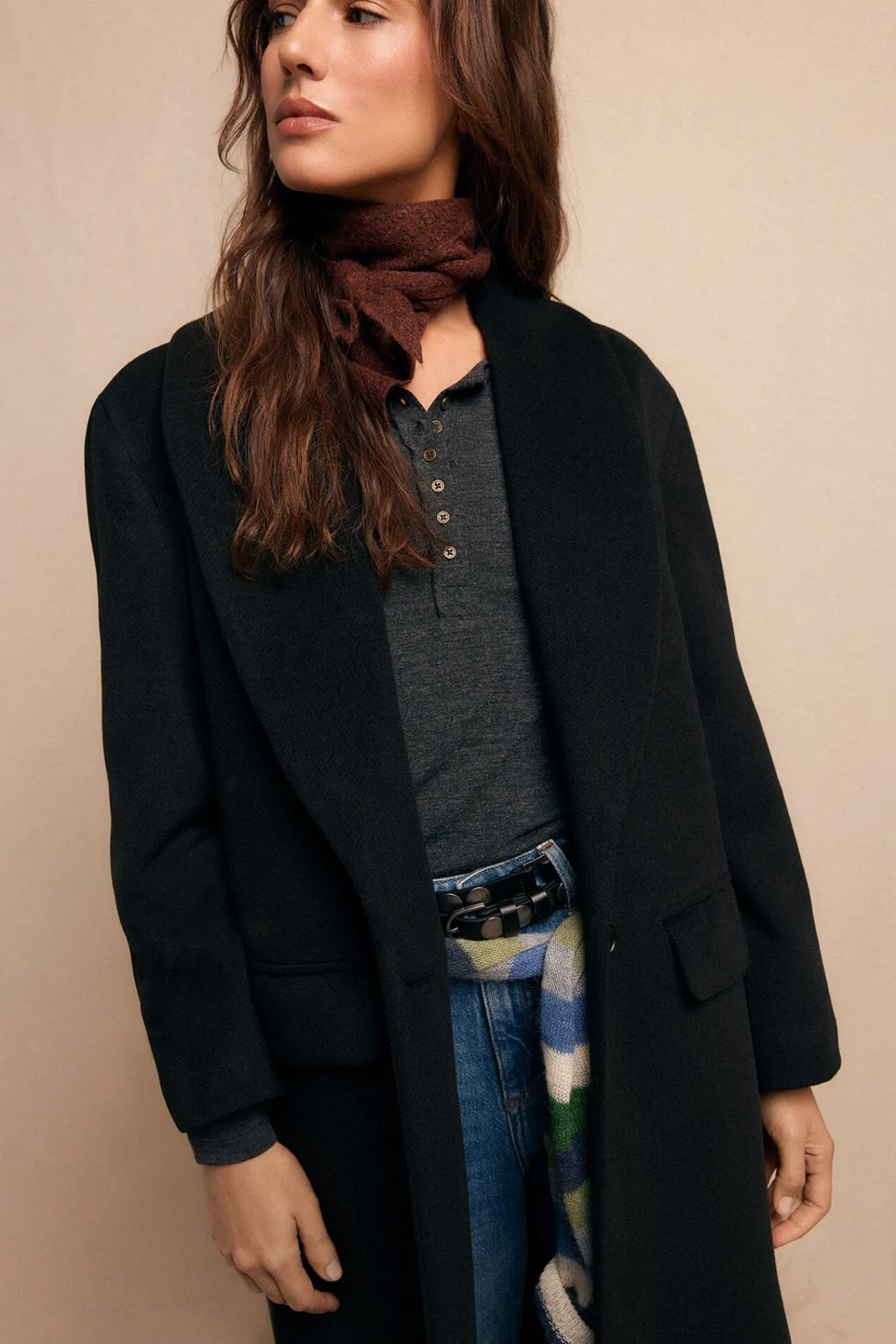 Mujer Slowlove Abrigos>Abrigo largo con cuello esmoquín