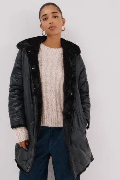 Mujer Cortefiel Plumíferos Y Acolchados|Abrigos>Abrigo largo reversible efecto pelo