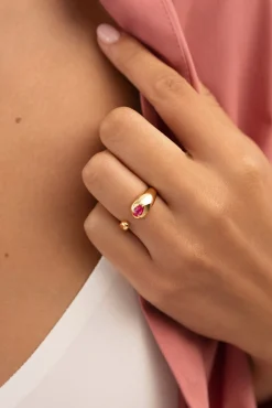 Mujer Singularu Joyería Y Bisutería>Anillo Doble Gota Pink Baño Oro