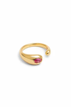 Mujer Singularu Joyería Y Bisutería>Anillo Doble Gota Pink Baño Oro