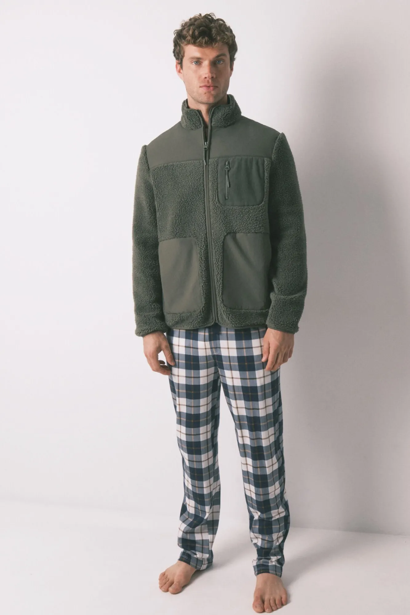 Hombre Women'secret Pijamas>Bata corta hombre borreguito verde