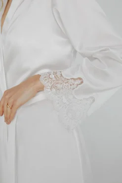 Mujer Ivette Bridal Pijamas|Pijamas>Bata de mujer corta satinada en blanco