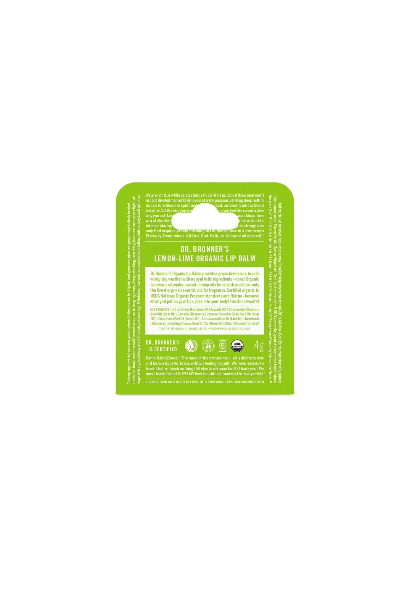 Dr. Bronner's Cosmética Natural|Cosmética Facial>Bálsamo labial orgánico "Limón-Lima"