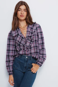 Mujer Springfield Blusas>Blusa cuadros volante