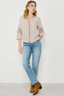 Mujer Vila Blusas>Blusa de algodón con bordados étnicos