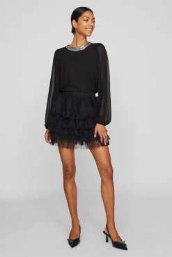 Mujer Vila Blusas>Blusa de gasa con pedrería en el cuello