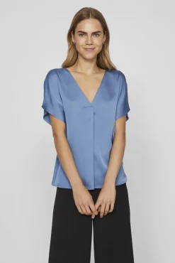 Mujer Vila Blusas>Blusa de manga corta satinada