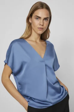 Mujer Vila Blusas>Blusa de manga corta satinada