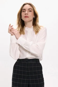 Mujer Vila Blusas>Blusa de manga larga con bordado inglés