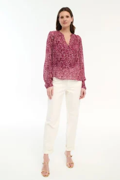 Mujer Vila Blusas>Blusa de manga larga estampada con lúrex