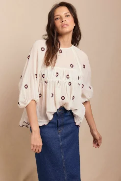 Mujer Slowlove Blusas>Blusa frunces bordados
