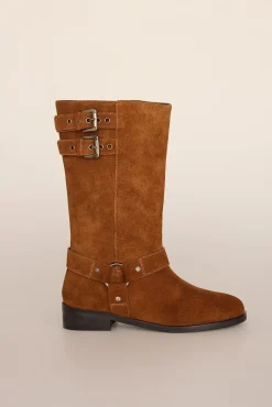 Mujer Pedro del Hierro Tacones|Calzado Piel>Bota biker serraje con hebillas