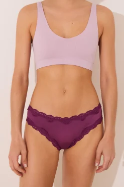 Mujer Women'secret Ropa Interior>Braga brasileña microfibra brillante encaje vino