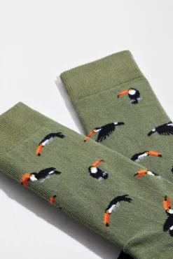 Mujer Besocks Calcetines|Calcetines>Calcetines altos de tucanes de algodón orgánico color verde kaki