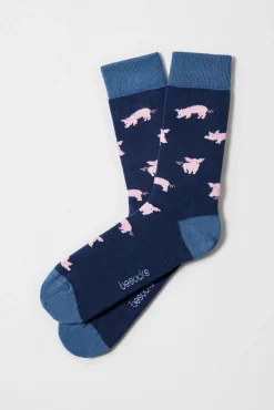 Hombre Besocks Calcetines>Calcetines altos de algodón orgánico color marino