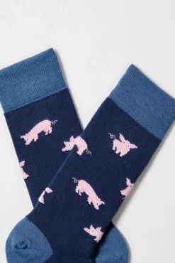 Hombre Besocks Calcetines>Calcetines altos de algodón orgánico color marino