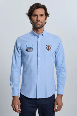 Hombre Valecuatro Camisas>Camisa bordada España celeste