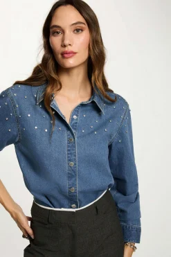Mujer Morgan Blusas>Camisa corta con cabujones