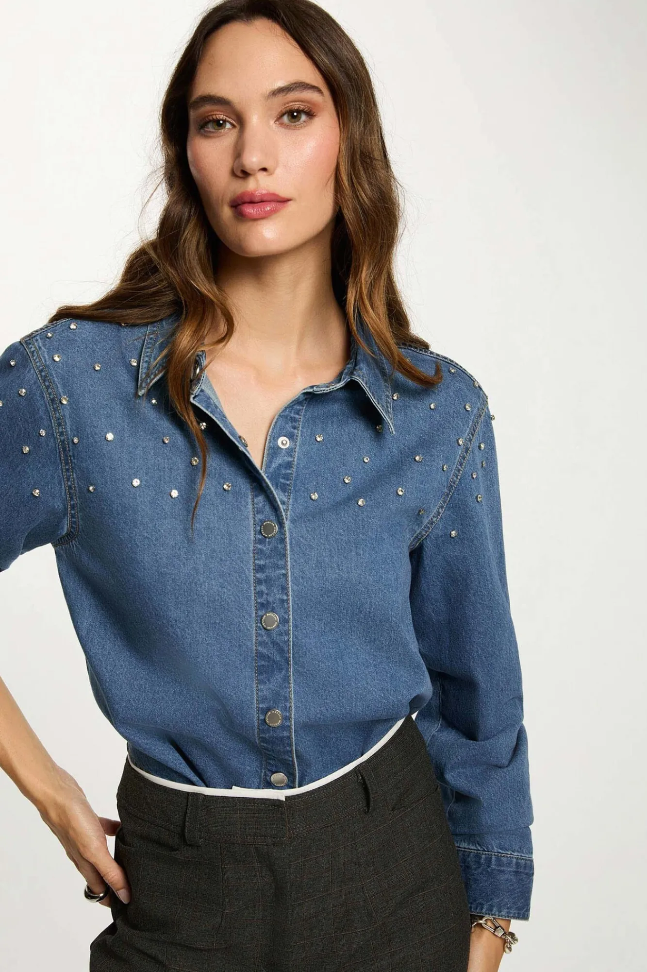 Mujer Morgan Blusas>Camisa corta con cabujones