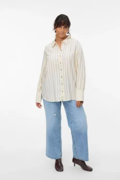 Mujer Vero Moda Curve Blusas>Camisa de algodón de manga larga talla grande
