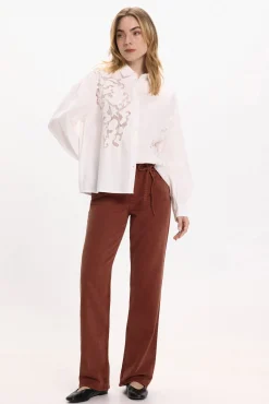 Mujer Vila Blusas>Camisa de viscosa y algodón con encaje