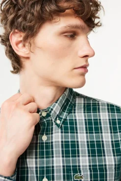Hombre Lacoste Camisas>Camisa elástica con estampado de cuadros para hombre