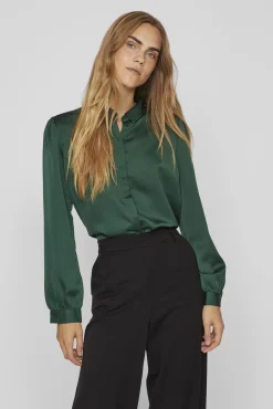 Mujer Vila Blusas>Camisa satinada manga larga