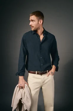Hombre OOTO Camisas>Camisa twill liso tencel algodón