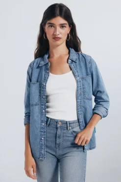 Mujer Springfield Blusas>Camisa vaquera bolsillos