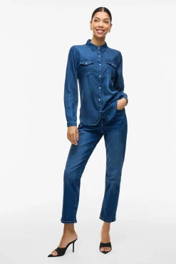 Mujer Vila Blusas>Camisa vaquera manga larga