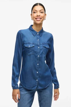 Mujer Vila Blusas>Camisa vaquera manga larga