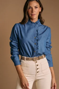 Mujer Polín Et Moi Blusas>Camisa volantes denim Javiera