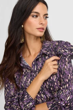 Mujer Silbon Blusas>Camisa volantes hombro estampado ikat
