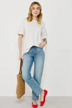 Mujer Vila Camisetas>Camiseta algodón orgánico con calados