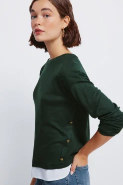 Mujer Springfield Camisetas>Camiseta combinada botones lateral