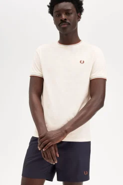 Hombre Fred Perry Camisetas>Camiseta con ribete con dos franjas