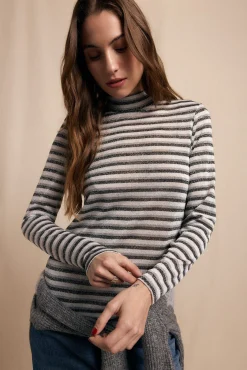 Mujer Slowlove Camisetas>Camiseta cuello alto rayas lurex