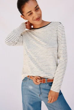 Mujer Cortefiel Camisetas>Camiseta cuello barco rayas