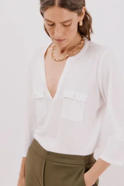 Mujer Cortefiel Camisetas>Camiseta cuello mao efecto lino