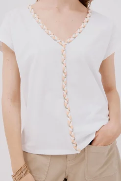 Mujer Cortefiel Camisetas>Camiseta cuello pico trenza