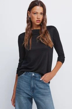 Mujer Springfield Camisetas>Camiseta cuello tachas