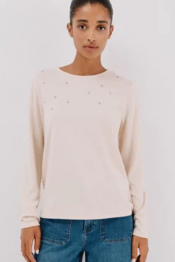 Mujer Cortefiel Camisetas>Camiseta detalle perlas y strass