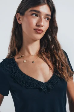 Mujer Springfield Camisetas>Camiseta escote crochet