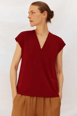 Mujer Cortefiel Camisetas>Camiseta estamapda escote pico fruncido