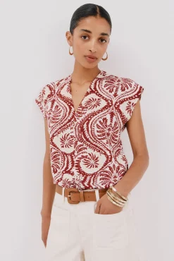 Mujer Cortefiel Camisetas>Camiseta estamapda escote pico fruncido