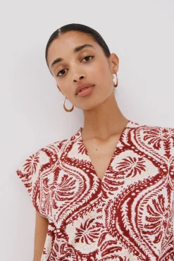 Mujer Cortefiel Camisetas>Camiseta estamapda escote pico fruncido